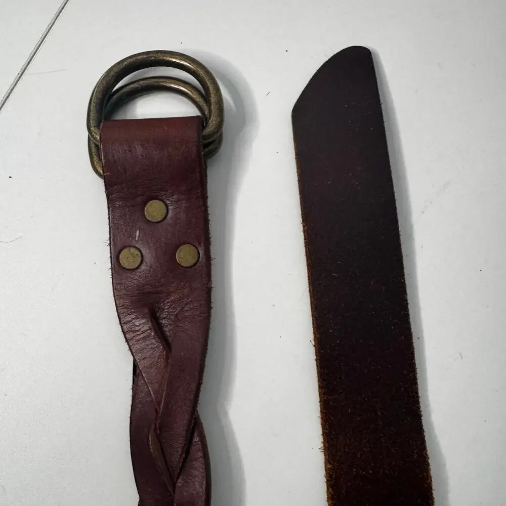 Vtg Tommy Hilfiger Brown Braided Leather Belt Brass Hardware Sz 44
